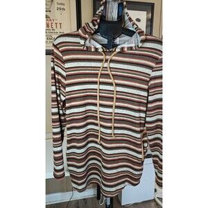 Zig Zag Stripe Women's  Multi colored striped Hoodie Size Small suede on elbows